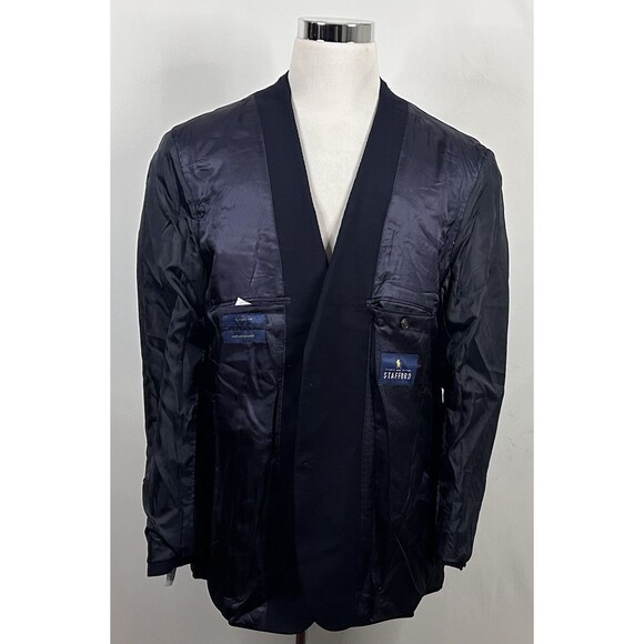 NWT Stafford 46R Classic Fit Hopsack Blazer Wool Blend Navy Gold Two Button - Picture 6 of 7